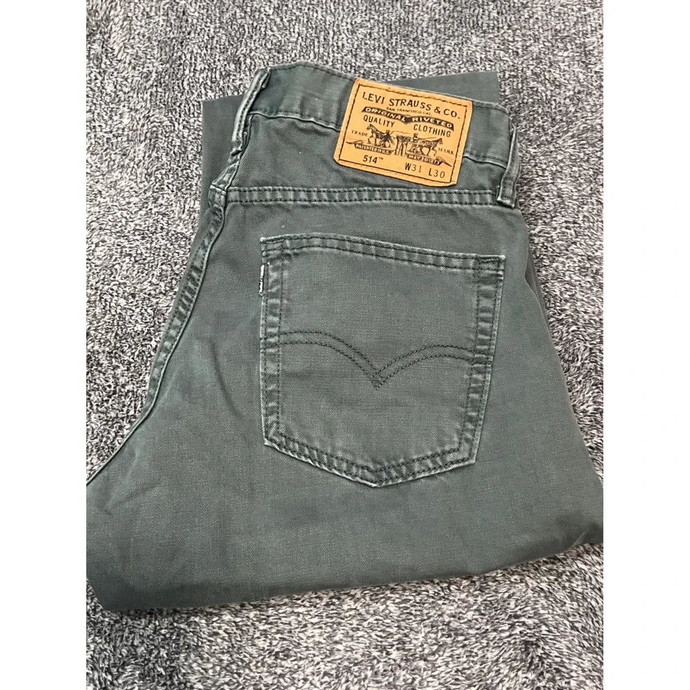 Levis 514 Straight Fit Pants Mens 31x30 Dark Green Olive Cotton Twill Jeans